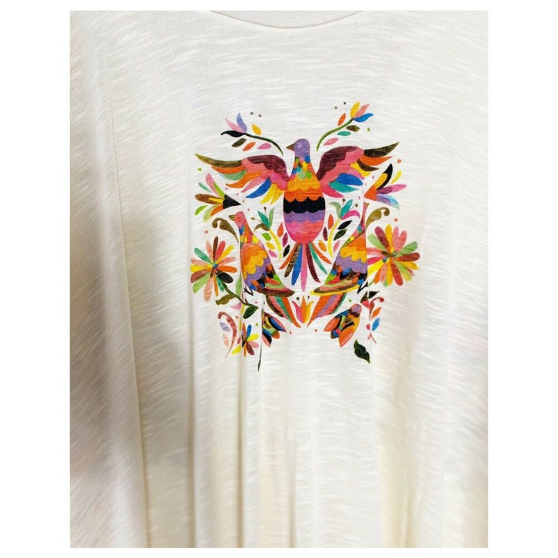 BEACH COVER UP KIMONO T. ZOVICH Otomi Graphic Shawl Natural Print Ruana Bohemian