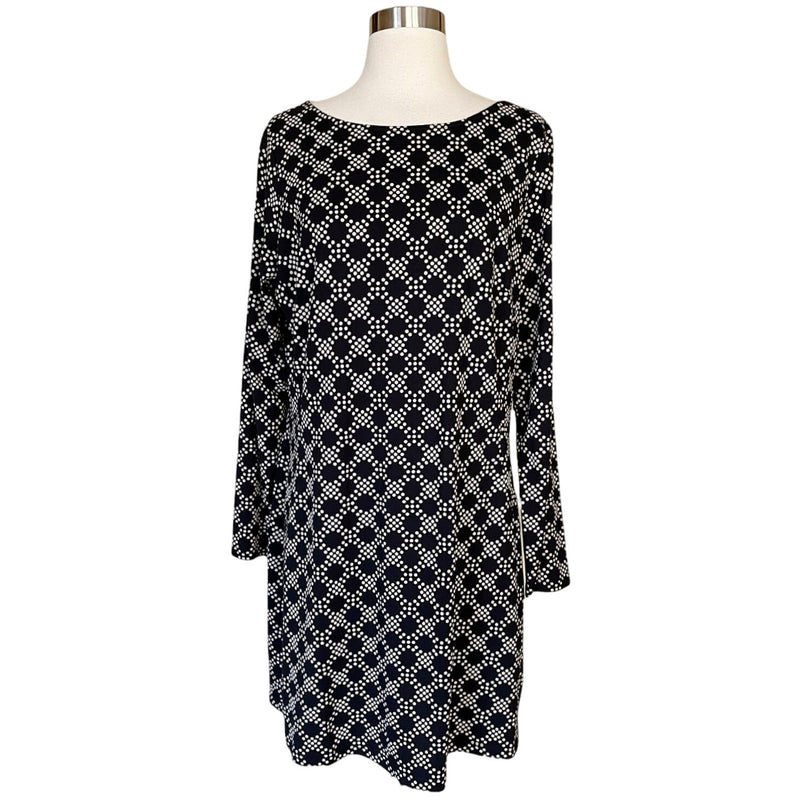 BODEN Polka Dot Jersey Dress Geometric Pattern Shift Casual Long Sleeves 12R EUC