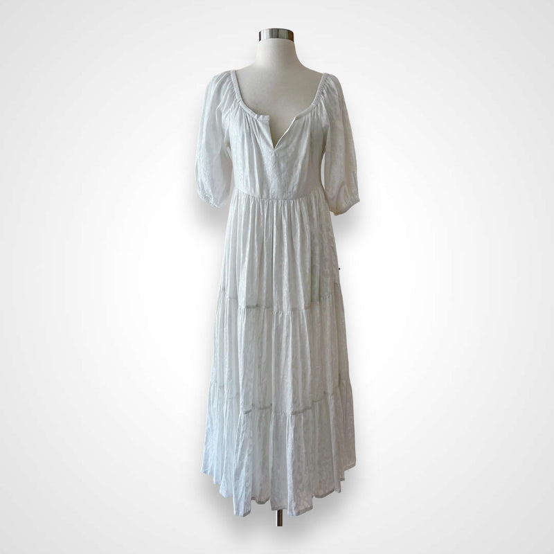 ROLLER RABBIT Zara Dress Lurex Fil Coupe Cotton Half Sleeves White Silver