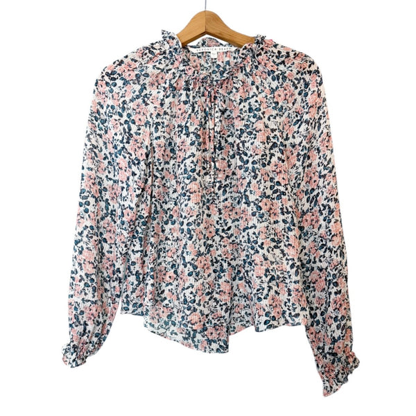 VERONICA BEARD Antonette Top Silk Floral White Blue Long Sleeve Top Blouse 4 EUC