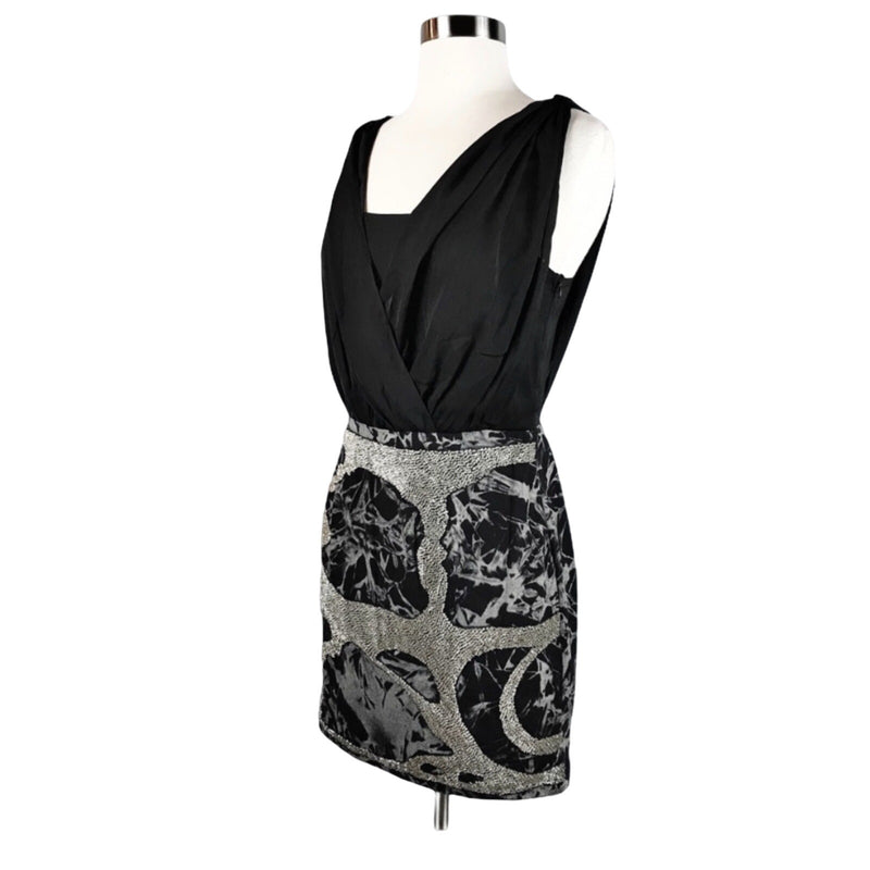 GREYLIN Cocktail Dress Mixed Media Beaded Embellished Ponte Black Silver Small