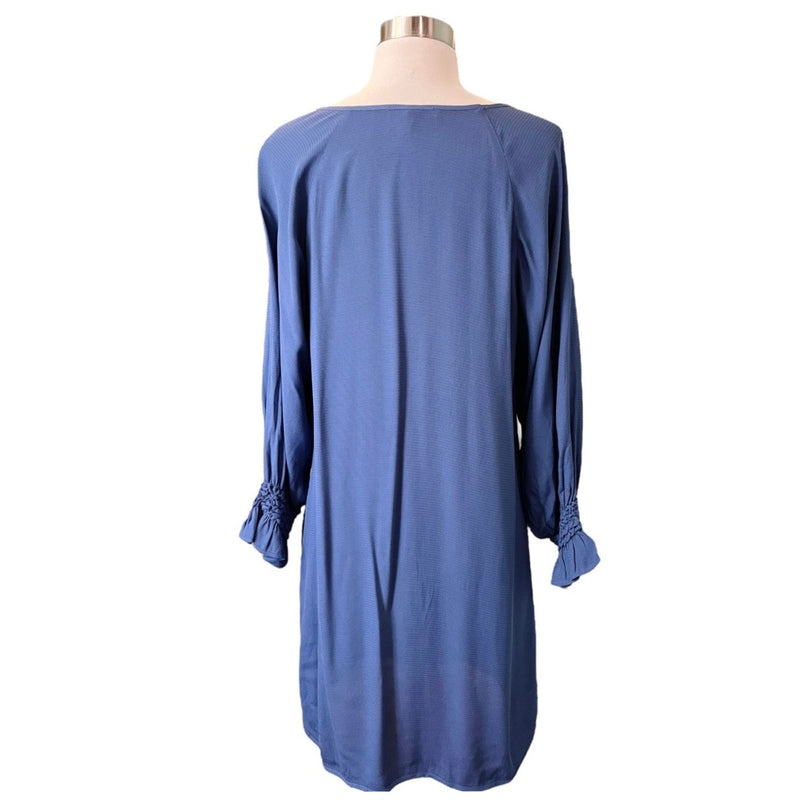 MAJE Realiste Blue Dress Boat Neck Casual Long Sleeves Elastic Cuff Sz 2 Medium