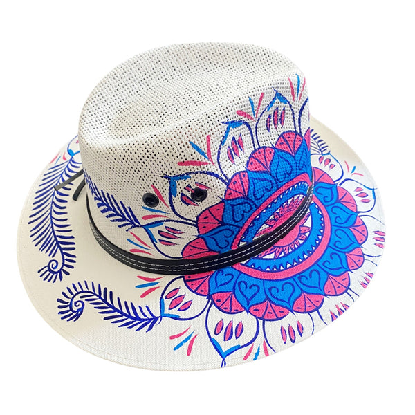 MEXICAN Artisanal Hat HandPainted Fedora Mandala Sombrero Panama Bohemian Large