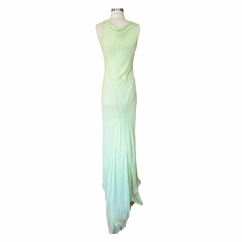 KRIZIA Chiffon Silk Draping Gown Slip Lining Train Cowl Neck Sleeveless Italy 40