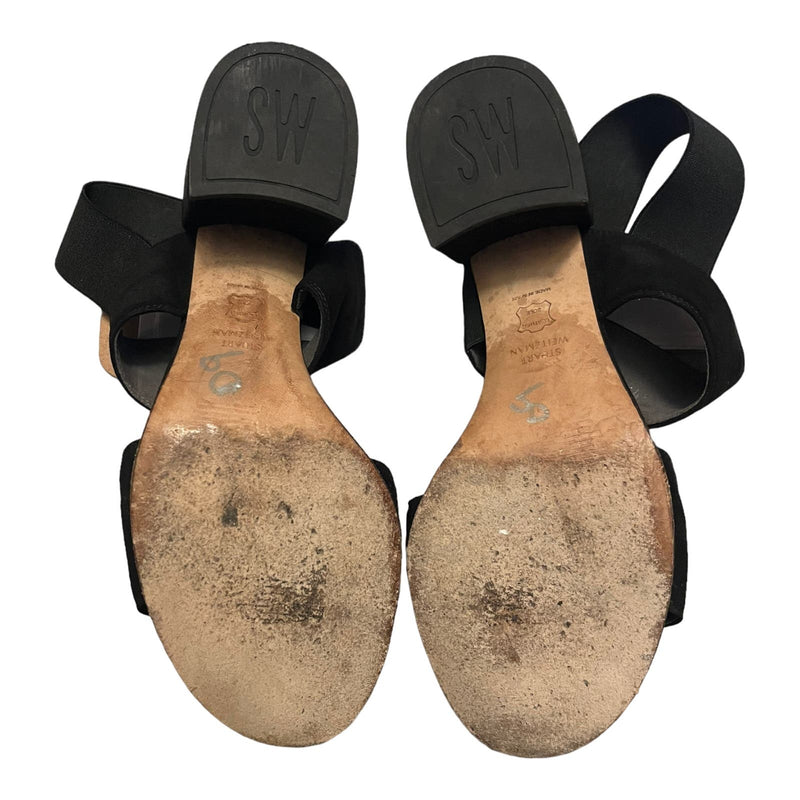 STUART WEITZMAN Suede Black Sandals Leather Block Heels Slingback Spain 8.5M EUC