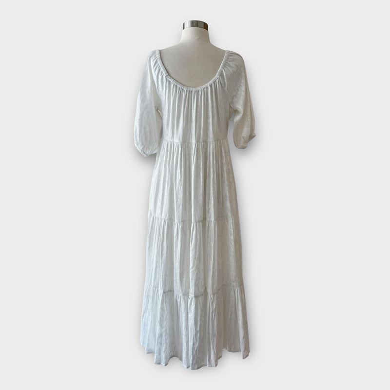 ROLLER RABBIT Zara Dress Lurex Fil Coupe Cotton Half Sleeves White Silver