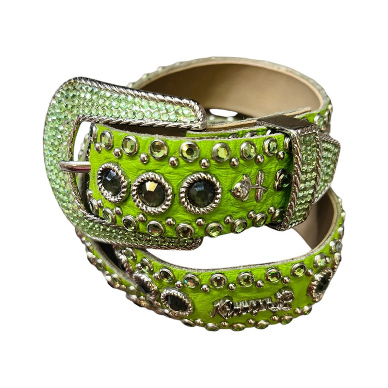 KIPPYs Green Crystal Swarovski Embellished Leather Belt Rhinestone Cowgirl 32