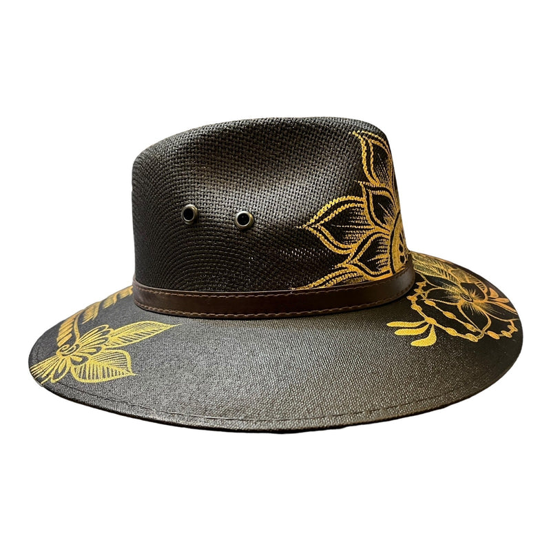 MEXICAN HAT Artisanal Hand Painted Fedora Floral Sombrero Panama Bohemian Black