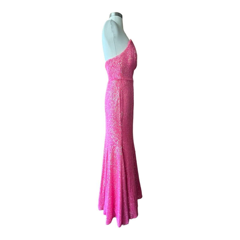 CAMILLE LA VIE NEON PINK Trumpet Gown Dress Strapless Sequins Sleeveless 12