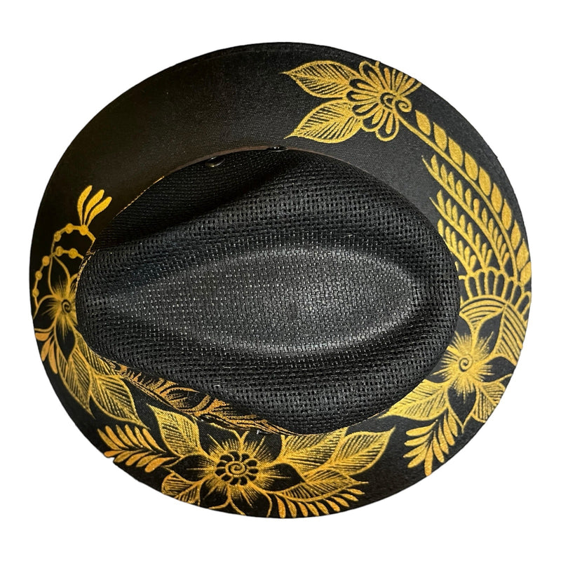 MEXICAN HAT Artisanal Hand Painted Fedora Floral Sombrero Panama Bohemian Black