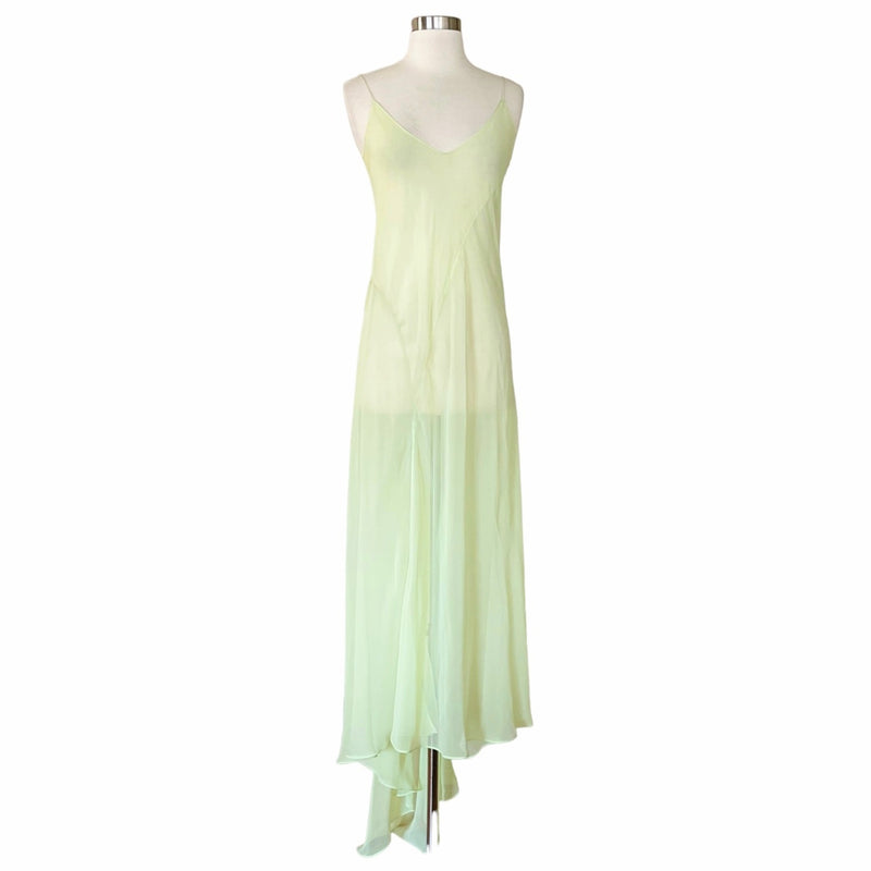 KRIZIA Chiffon Silk Draping Gown Slip Lining Train Cowl Neck Sleeveless Italy 40