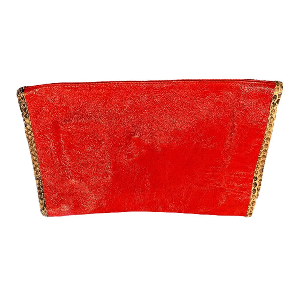 CARLOS FALCHI Fatto a Mano Red Leather Envelope Clutch Snakeskin Trim Italy EUC