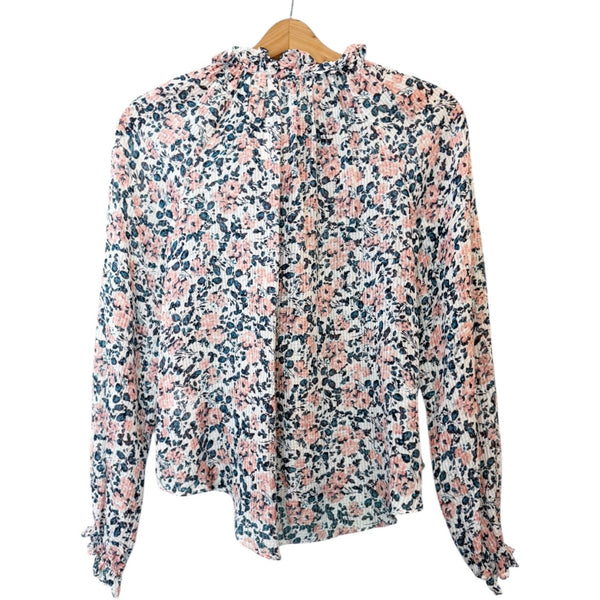 VERONICA BEARD Antonette Top Silk Floral White Blue Long Sleeve Top Blouse 4 EUC