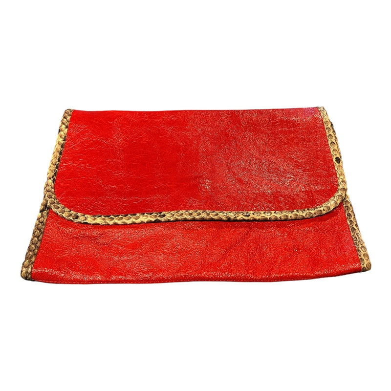 CARLOS FALCHI Fatto a Mano Red Leather Envelope Clutch Snakeskin Trim Italy EUC