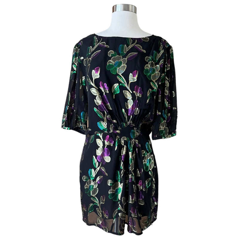 BA&SH Anjy Embellished Mini Dress Black Metallic Floral Noir 2 Medium NWOT