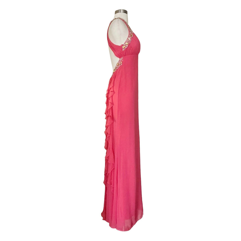 BLONDIE NITES Stacy Sklar Halter Evening Gown Pink Rhinestones Dress 5 Junior