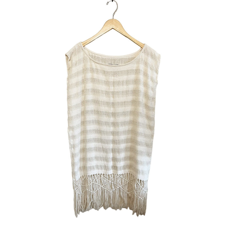 CLAUDE TULUM Natural Tunic Fringe Cotton Coverup  Scoop Neck Cream Ivory M/L