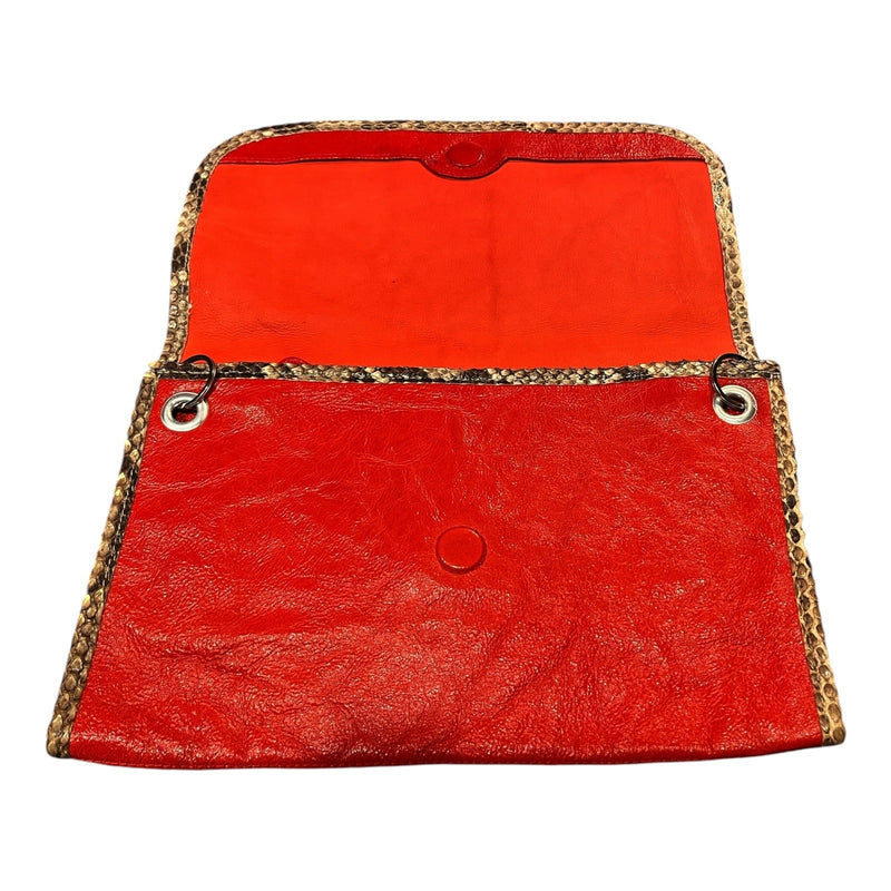 CARLOS FALCHI Fatto a Mano Red Leather Envelope Clutch Snakeskin Trim Italy EUC