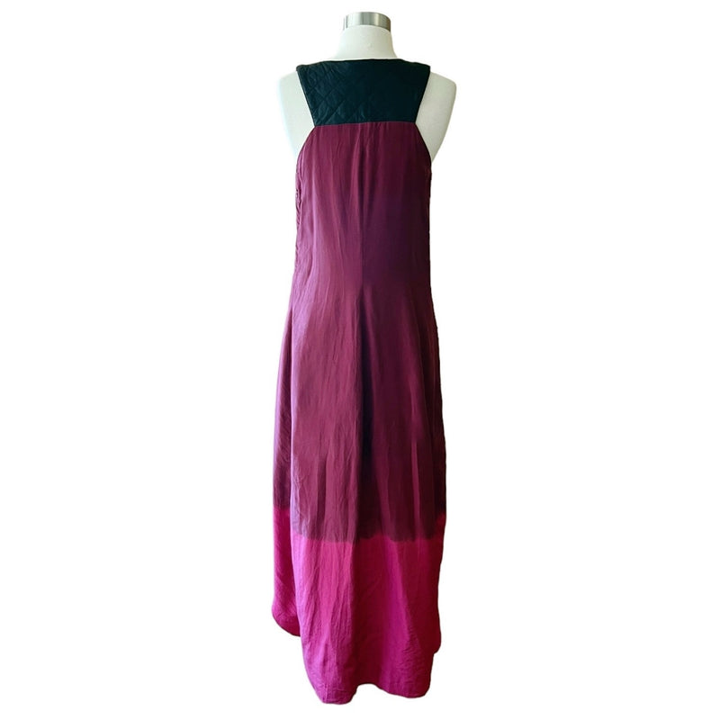 AS BY DF Silk Dress Leather Top Trim Sleeveless Burgundy Ombre Hi - Lo Medium