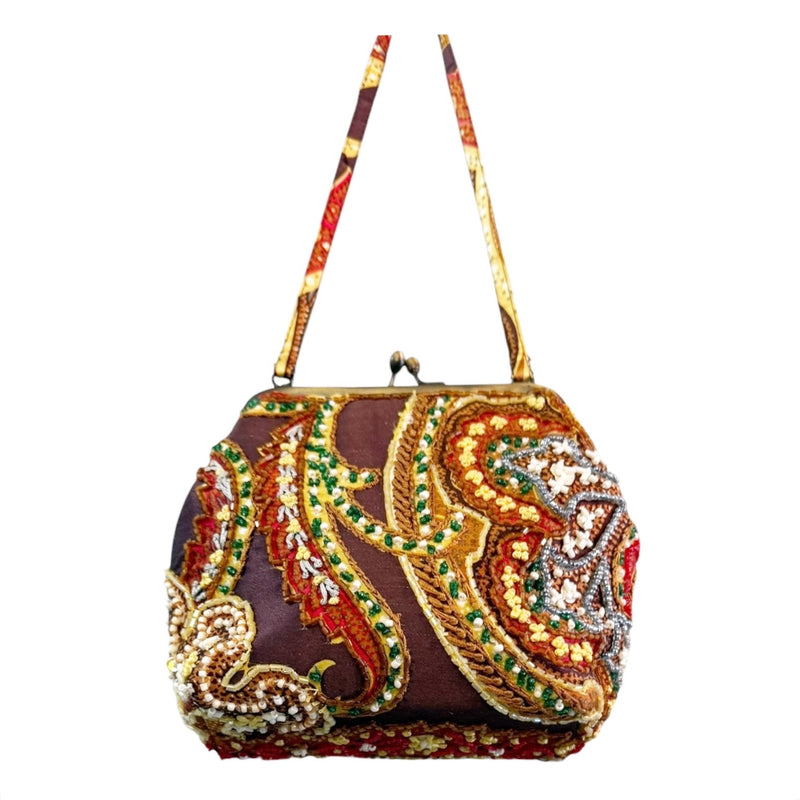 Santi Beaded Jewel Embellished Paisley Kiss Lock Mini Cocktail Party Bag Clutch