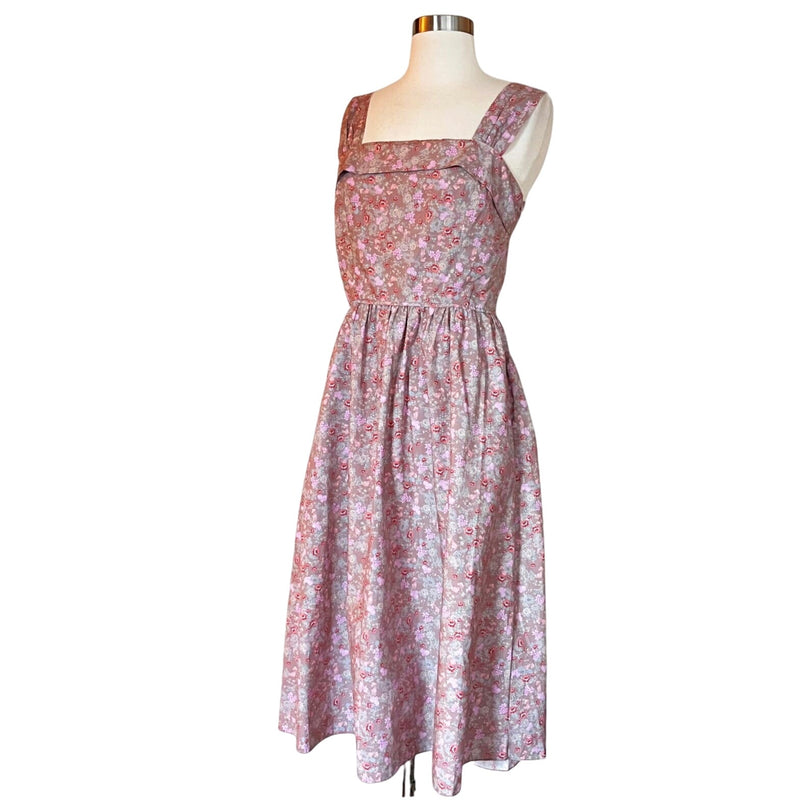 LOVESHACKFANCY Floral Dress Sleeveless Fit n' Flare Tan Garden Cotton Pink Small