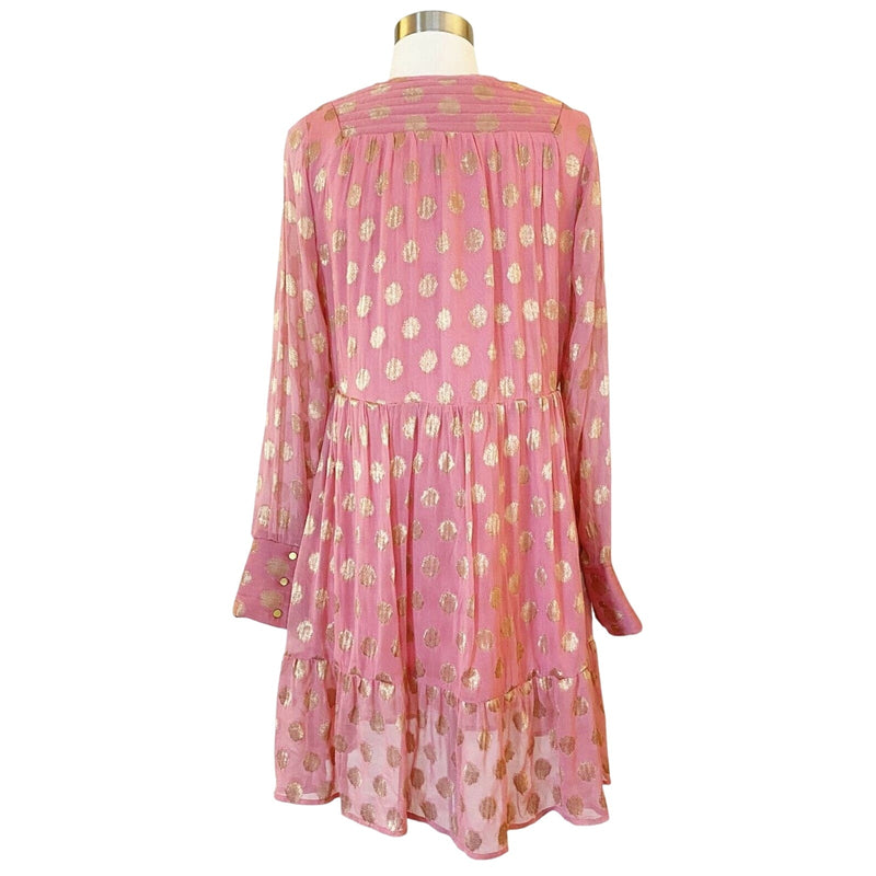 CECILIE COPENHAGEN Dea Dress Mini Jacquard Tunic Pink Gold Floral Sorbet Small