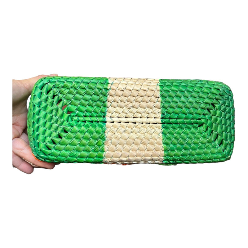 Mexican Natural Weaved Straw Tote Bag HANDMADE Zipper Green Floral Palm Small