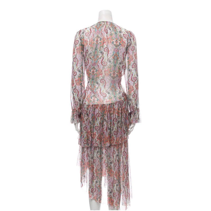 ZIMMERMANN Silk Paisley Floral Tiered Dress Long Sleeves Asymmetric Hem Medium