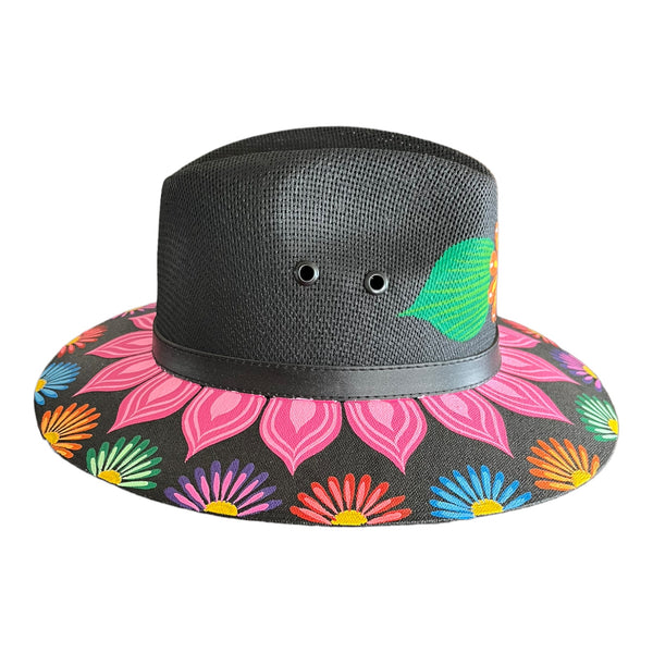 HAT MEXICAN Artisanal Hand Painted Fedora Floral Sombrero Panama Bohemian Black