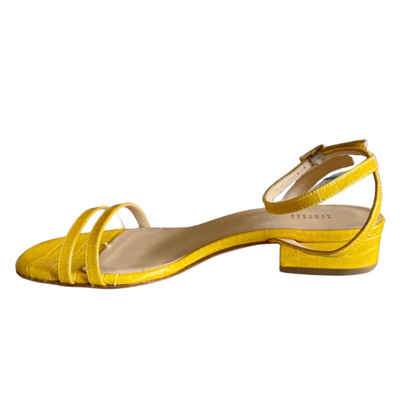 BARNEYS Leather Sandals Cocco Ginestra Italy Yellow Mustard Sling Back 38.5 NIB