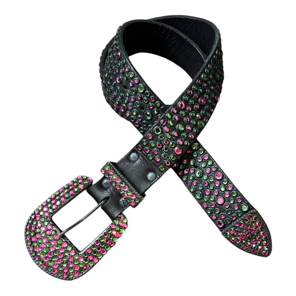 MICHAEL MORRISON Swarovski WICKED Leather Belt Rhinestone Pink Green Cowgirl S/M