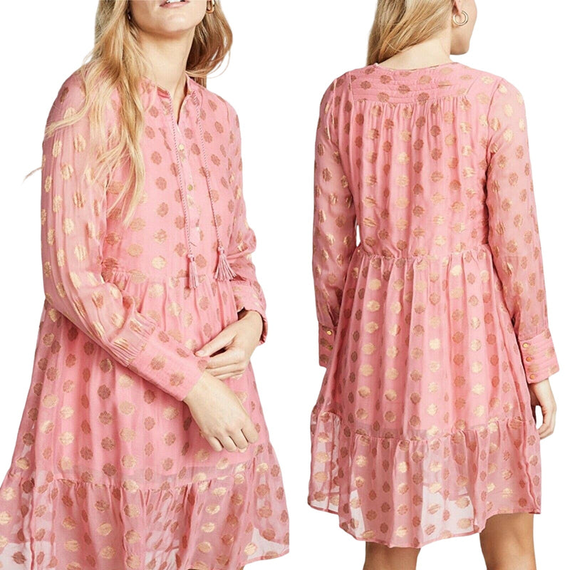 CECILIE COPENHAGEN Dea Dress Mini Jacquard Tunic Pink Gold Floral Sorbet Small