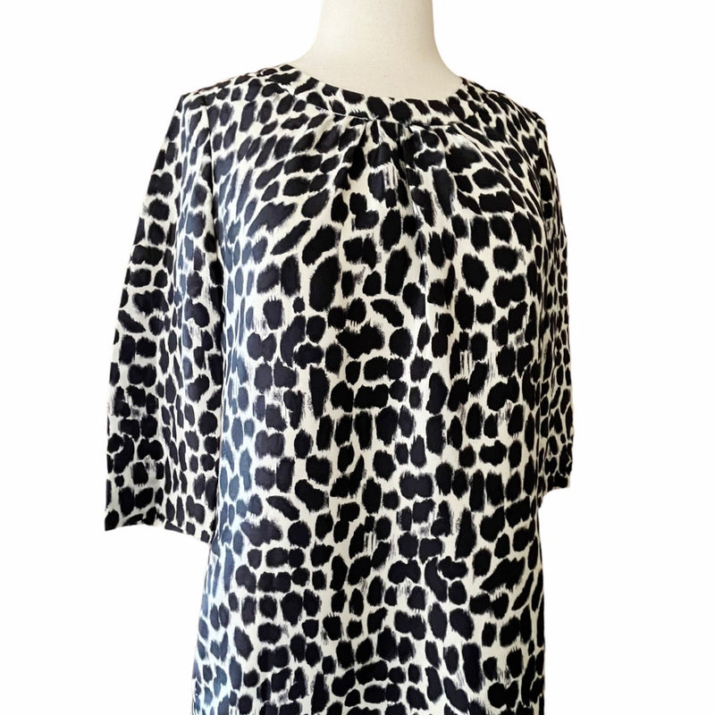 KATE SPADE Silk Shift Dress Animal Print Short Sleeves Crew Neck Size 4 EUC