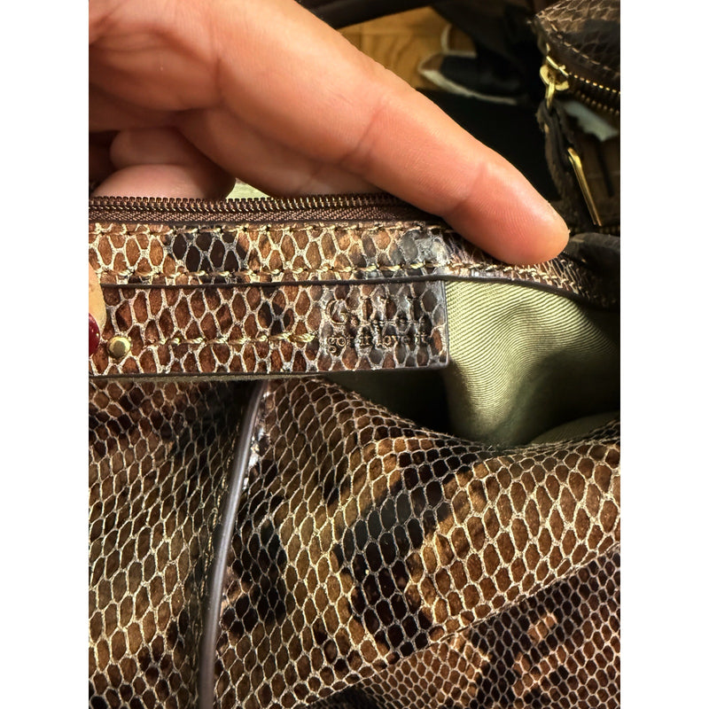 G.I.L.I. Milano Python Printed Hobo Bag Leather Shoulder Brown Zipper Strap EUC