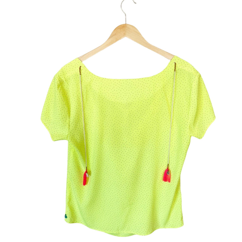 MAISON SCOTCH Short Sleeves Blouse Cowl Neck Top Neon Yellow Y2K 2 Medium EUC