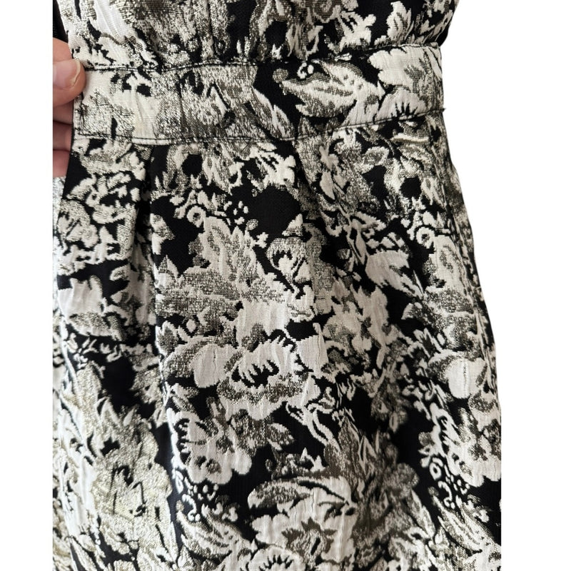 Abercrombie & Fitch Dress Black Jacquard Cream Floral Silver Thread Cotton Small