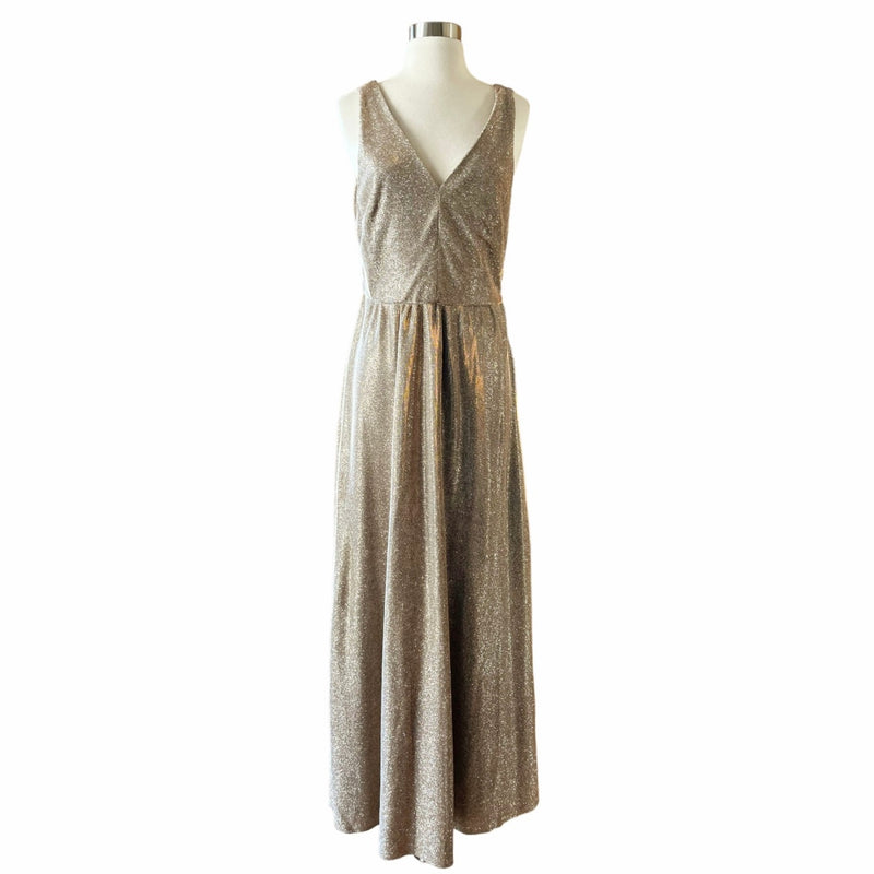 ADDISON EVENING Gold Gown Glitter Metallic Dress Sleeveless V-Neck Formal 8 NWT