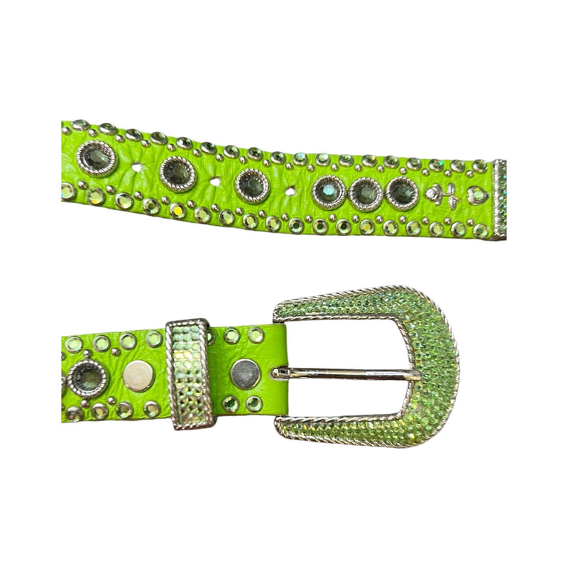 KIPPYs Green Crystal Swarovski Embellished Leather Belt Rhinestone Cowgirl 32