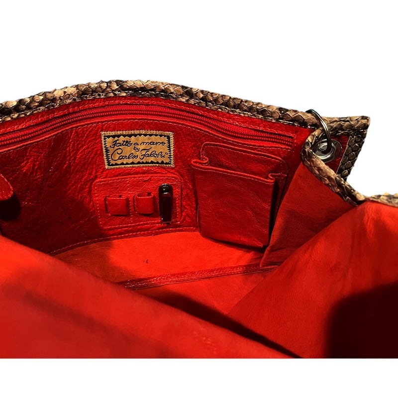 CARLOS FALCHI Fatto a Mano Red Leather Envelope Clutch Snakeskin Trim Italy EUC