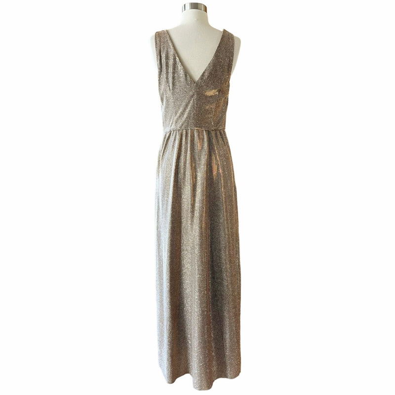 ADDISON EVENING Gold Gown Glitter Metallic Dress Sleeveless V-Neck Formal 8 NWT