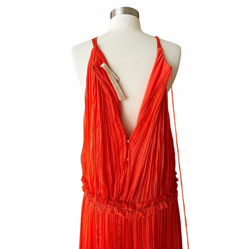 MARIA LUCIA HOHAN Maella Silk Tent Dress Red Chiffon Ruffled Plisse Halter Gown