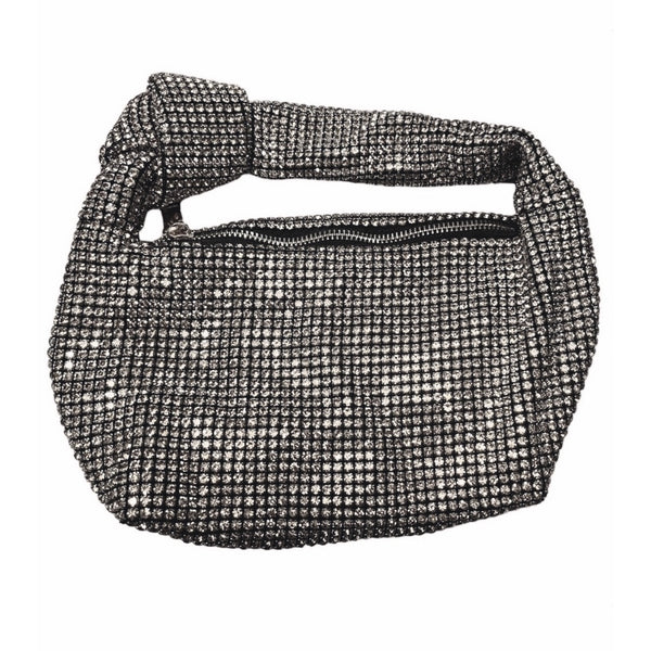 MADISON WEST Bring on the Bling Bag Silver Crystals Evening Party Black Lining