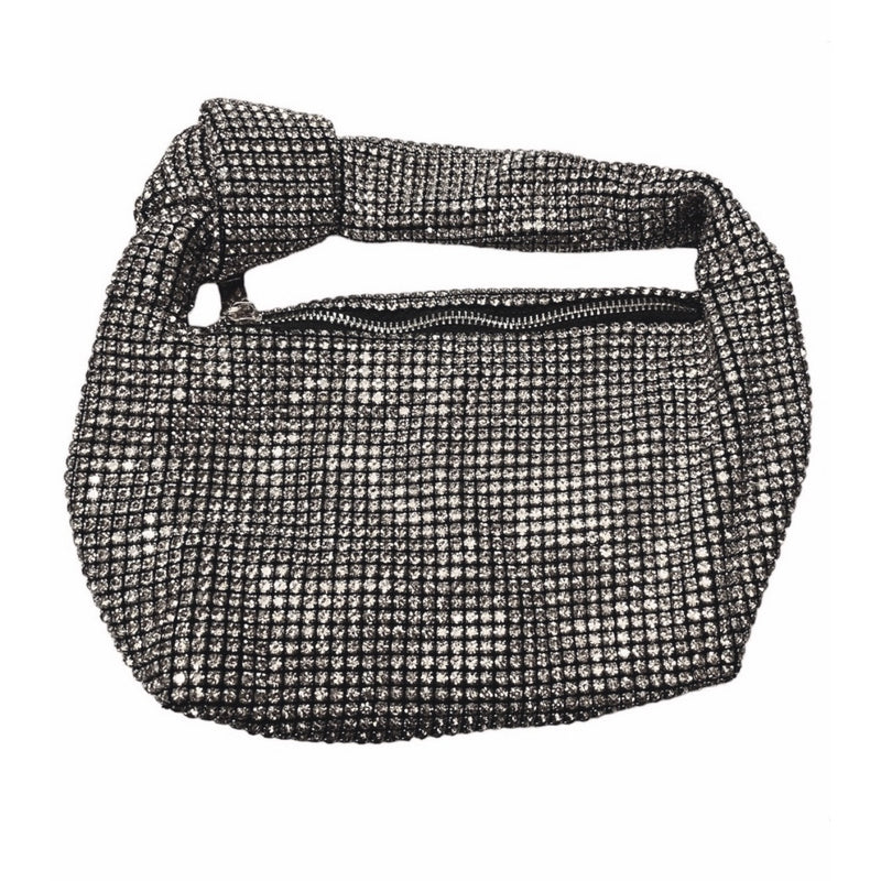 MADISON WEST Bring on the Bling Bag Silver Crystals Evening Party Black Lining