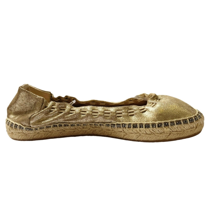 JIMMY CHOO Deena Gold Metallic Leather Flats Espadrilles Spain EU 37 US 6.5 EUC