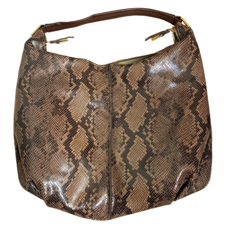 G.I.L.I. Milano Python Printed Hobo Bag Leather Shoulder Brown Zipper Strap EUC