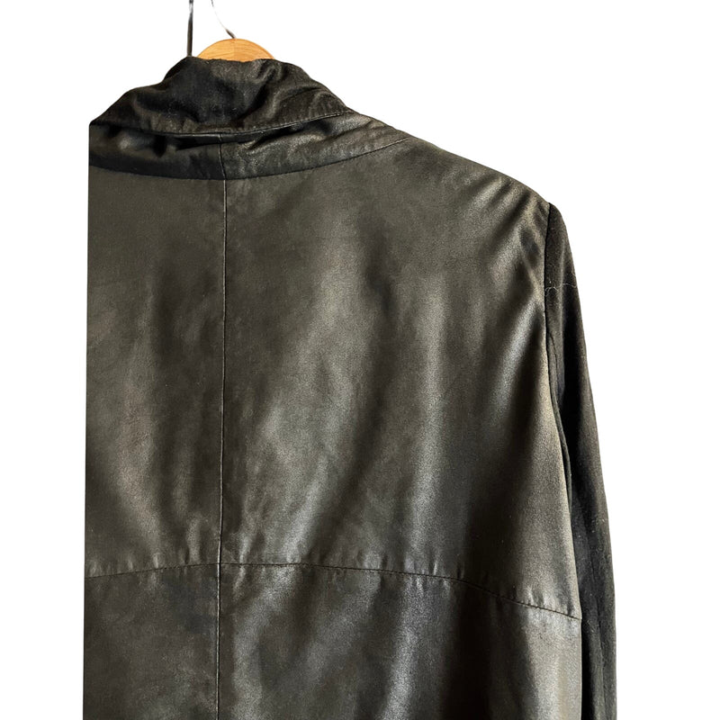 ALAN BILZERIAN Goat Leather Cotton Jacket Cardigan Black Mixed Media Drape US 12