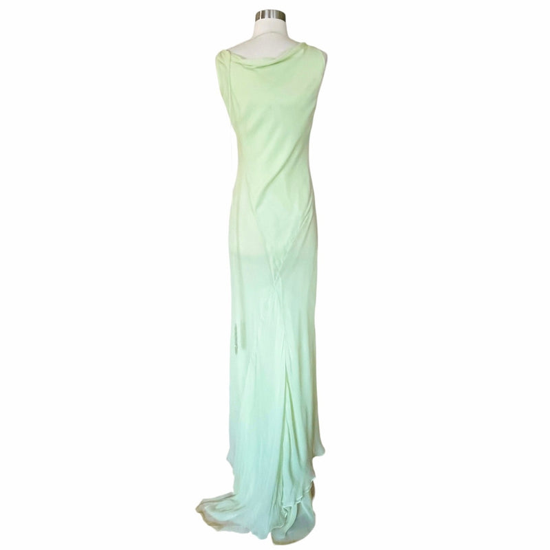 KRIZIA Chiffon Silk Draping Gown Slip Lining Train Cowl Neck Sleeveless Italy 40