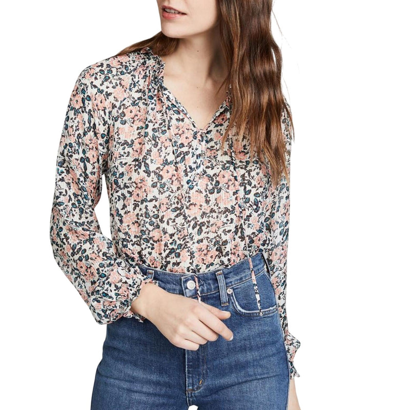 VERONICA BEARD Antonette Top Silk Floral White Blue Long Sleeve Top Blouse 4 EUC
