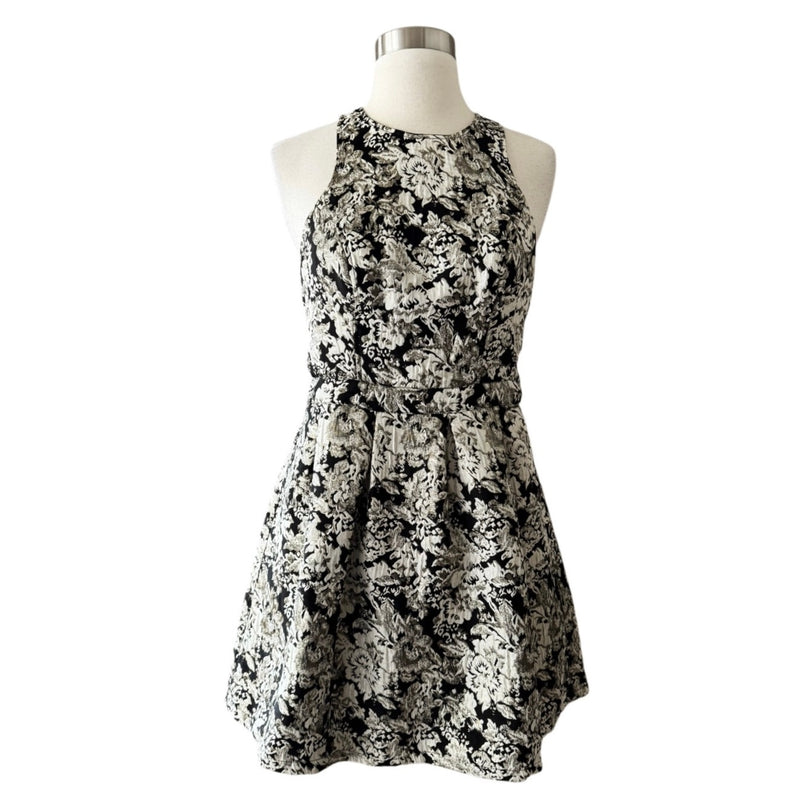 Abercrombie & Fitch Dress Black Jacquard Cream Floral Silver Thread Cotton Small