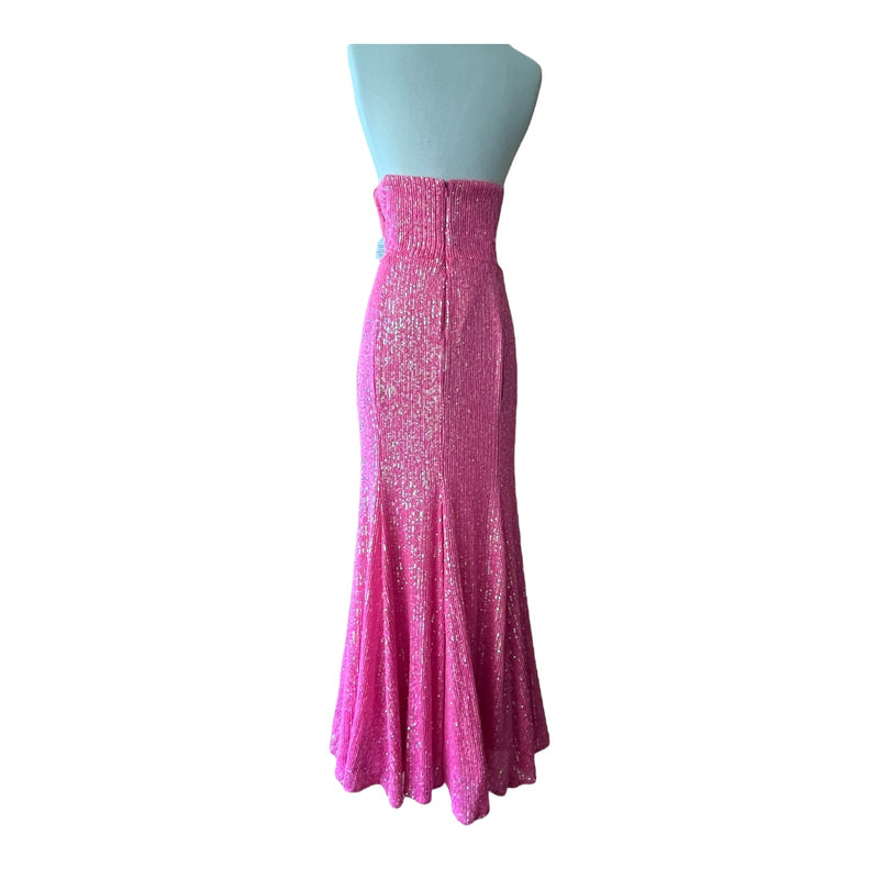 CAMILLE LA VIE NEON PINK Trumpet Gown Dress Strapless Sequins Sleeveless 12